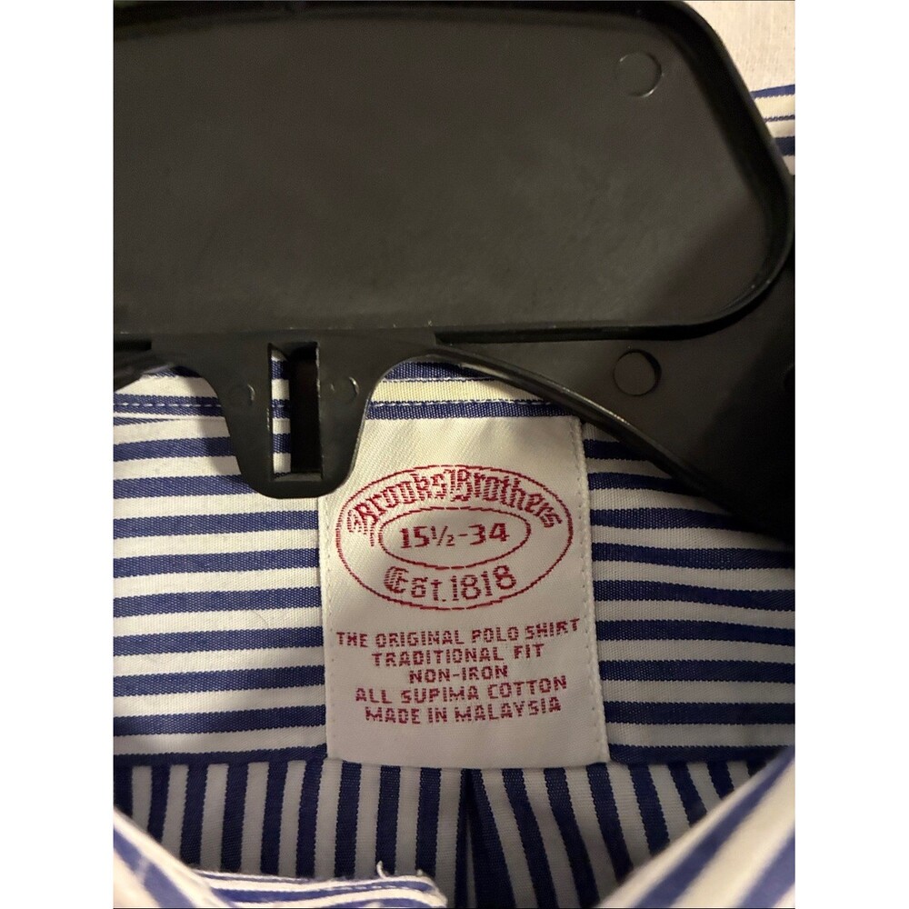 Brooks Brothers Navy and White Striped Button-Down Dress Shirt - Picture 3 of 3